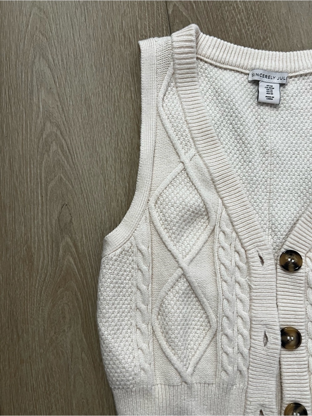 Sincerly Jules Cream Cable Knit Button-Front Sweater Vest - Picture 3 of 8
